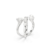 Matrix cocktail ring, Crystal pearl, Round cut, White, Rhodium plated